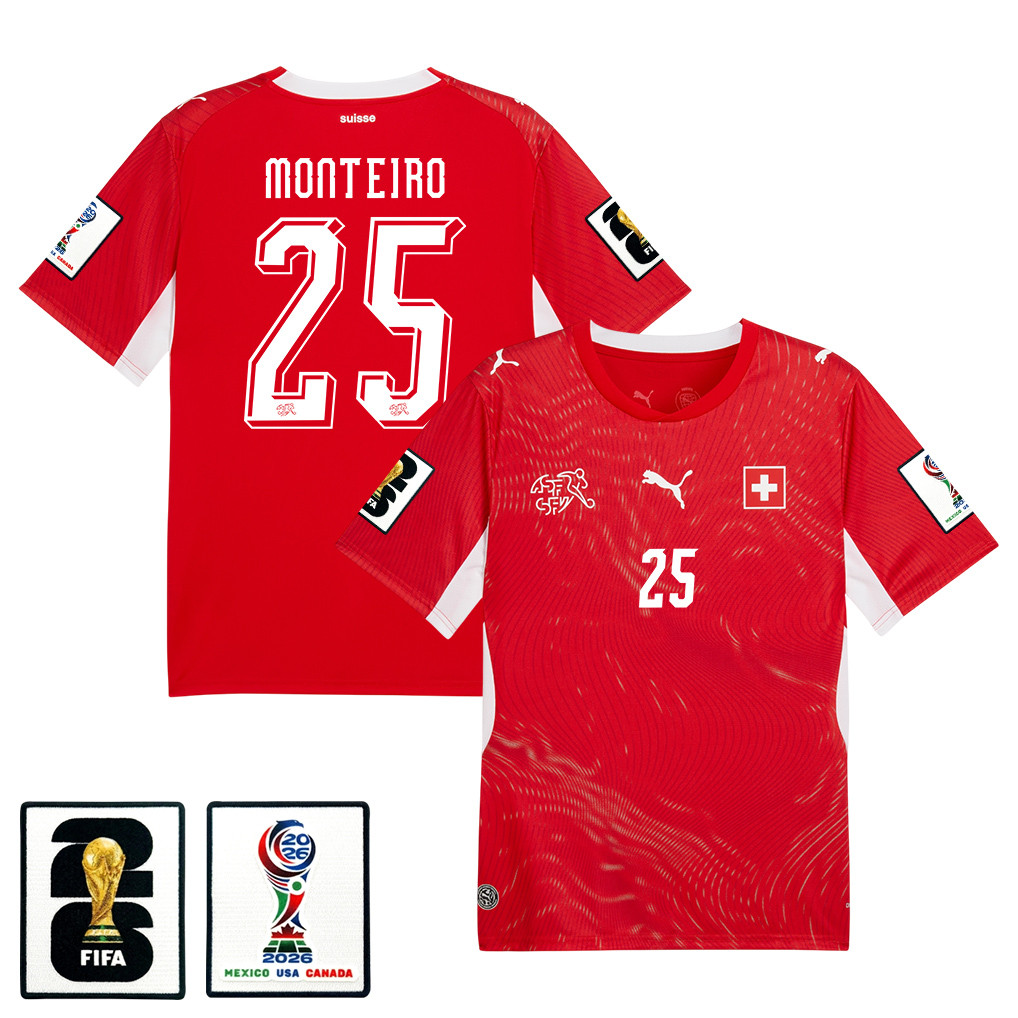 Joel Monteiro 25 Switzerland National Team 2026 x World Cup Patch Home Jersey - Red, Men - Jersey Teams