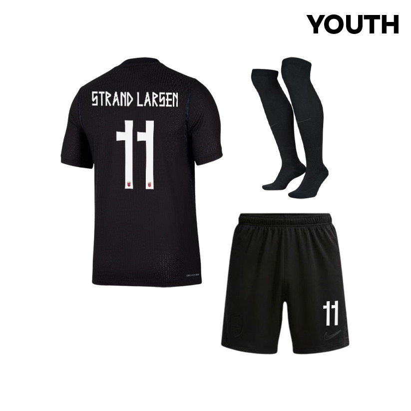 Joergen Strand Larsen 11 Norway 2026 YOUTH Away Kit Set – Black - Jersey Teams
