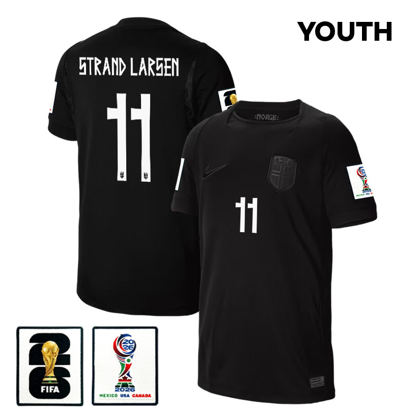 Joergen Strand Larsen 11 Youth Norway National Team 2026 Away Jersey - Black - Jersey Teams