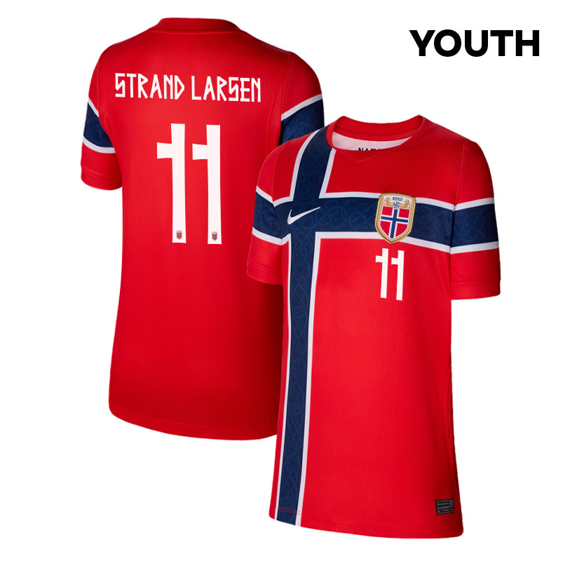Joergen Strand Larsen 11 Youth Norway National Team 2026 Home Jersey - Red - Jersey Teams
