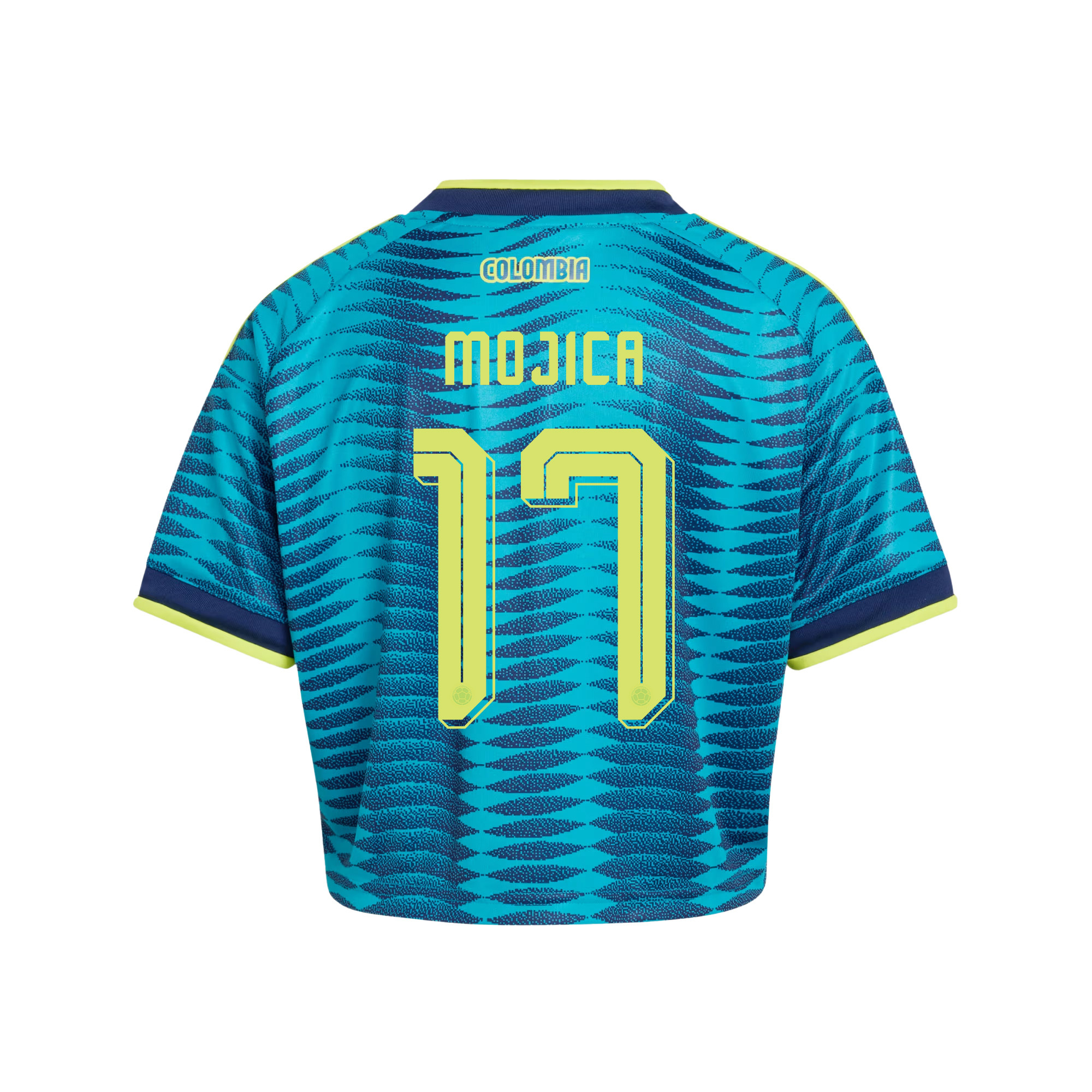 Johan Mojica 17 Colombia 2026 Away Women’s Cropped Jersey - Turquoise - Jersey Teams