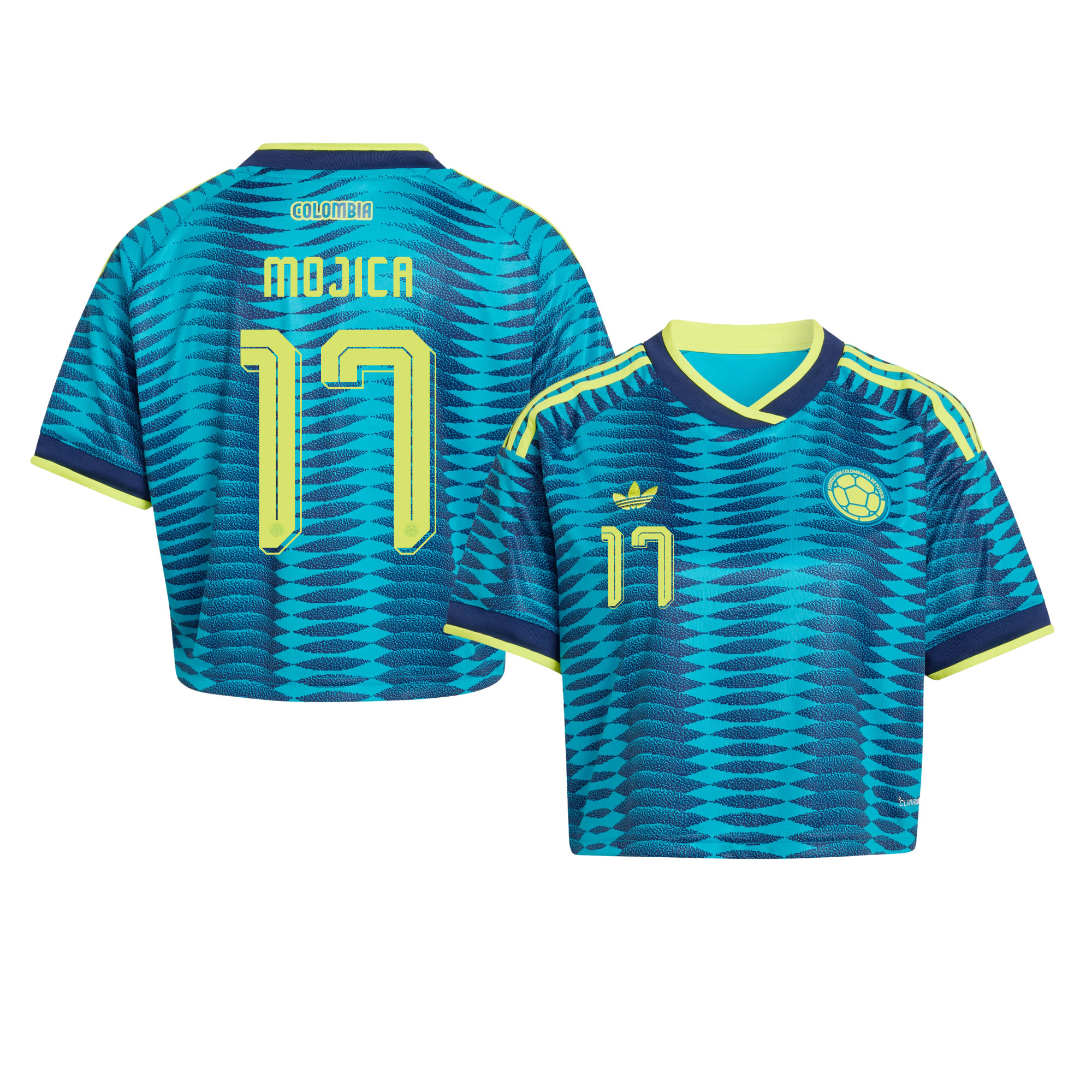 Johan Mojica 17 Colombia 2026 Away Women’s Cropped Jersey - Turquoise - Jersey Teams