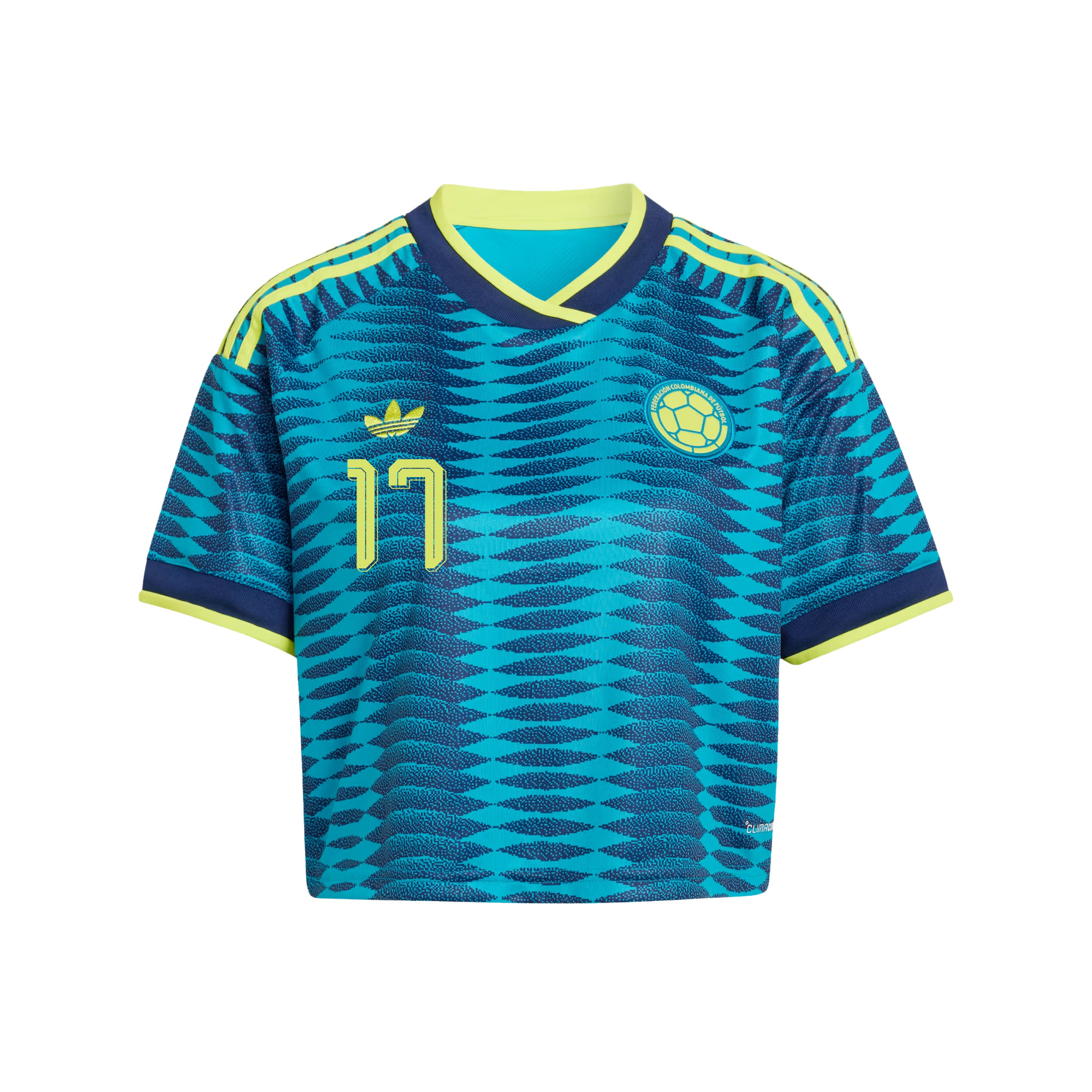 Johan Mojica 17 Colombia 2026 Away Women’s Cropped Jersey - Turquoise - Jersey Teams