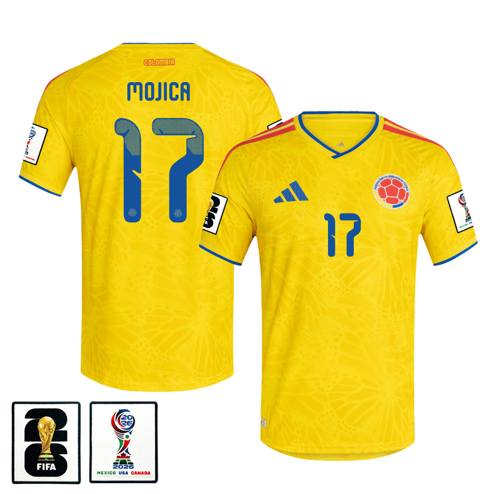 Johan Mojica 17 Colombia National Team 2026 x World Cup Patch Home Jersey - Yellow, Men - Jersey Teams