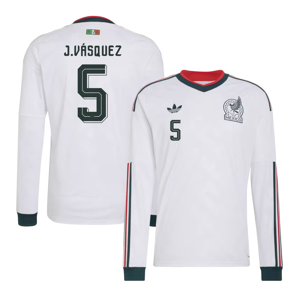 Johan Vásquez 5 Mexico National Team 2026 Away Long Sleeve Jersey - White - Jersey Teams