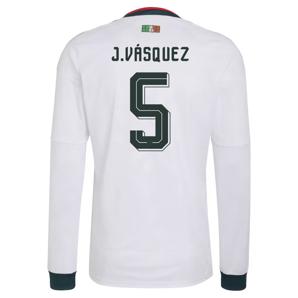 Johan Vásquez 5 Mexico National Team 2026 Away Long Sleeve Jersey - White - Jersey Teams