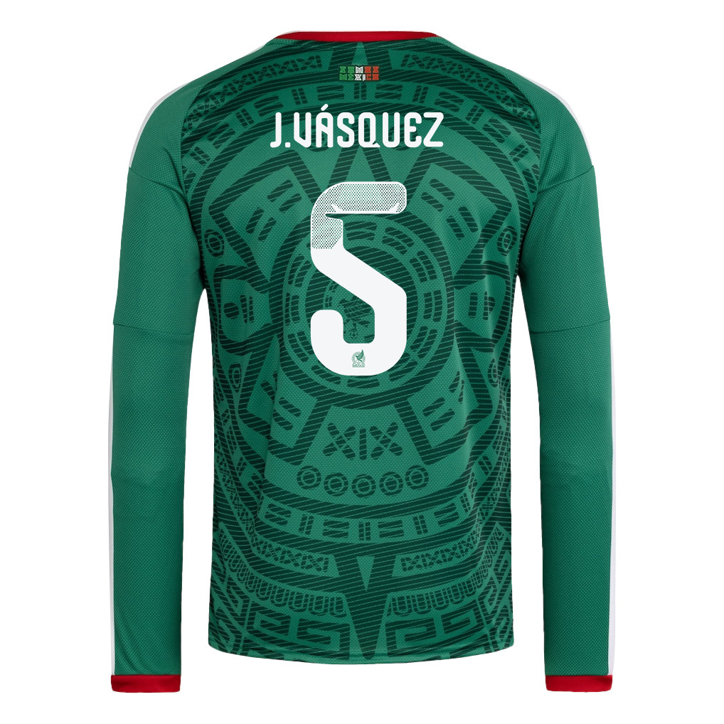 Johan Vásquez 5 Mexico National Team 2026 Home Long Sleeve Jersey - Green - Jersey Teams