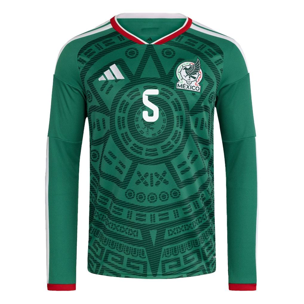 Johan Vásquez 5 Mexico National Team 2026 Home Long Sleeve Jersey - Green - Jersey Teams