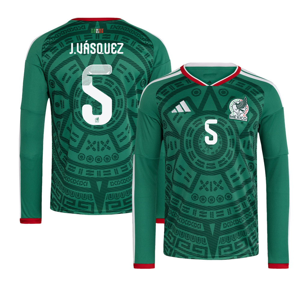 Johan Vásquez 5 Mexico National Team 2026 Home Long Sleeve Jersey - Green - Jersey Teams