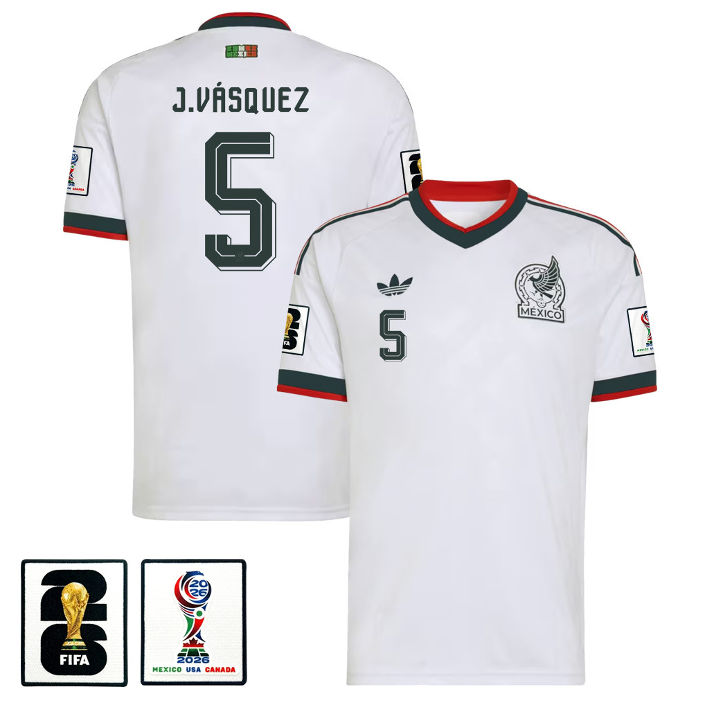 Johan Vásquez 5 Mexico National Team 2026 x World Cup Patch Away Jersey - White, Men - Jersey Teams