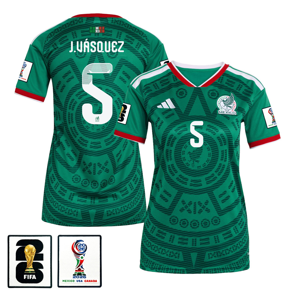 Johan Vásquez 5 Women's Mexico National Team 2026 Home Jersey - Green - Jersey Teams