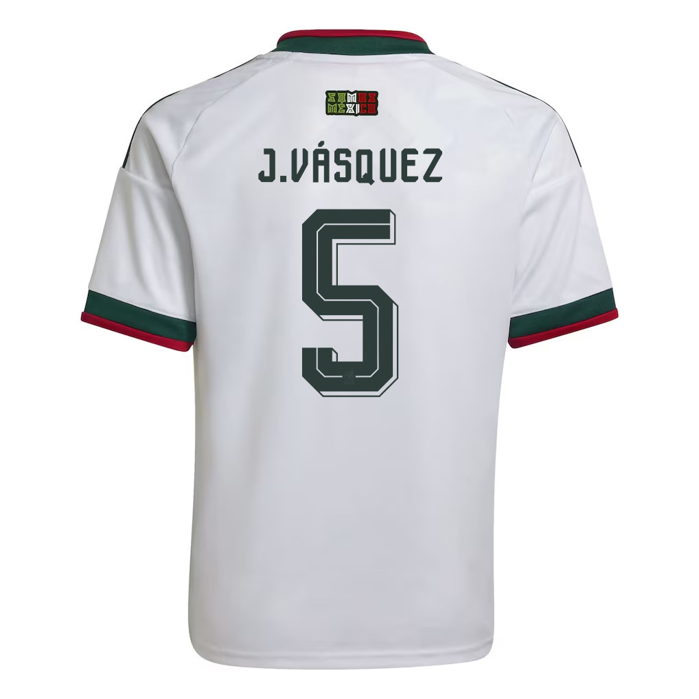 Johan Vásquez 5 Youth Mexico National Team 2026 Away Jersey - White - Jersey Teams