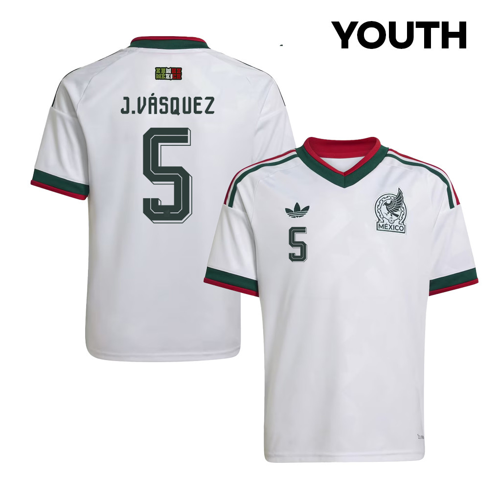 Johan Vásquez 5 Youth Mexico National Team 2026 Away Jersey - White - Jersey Teams
