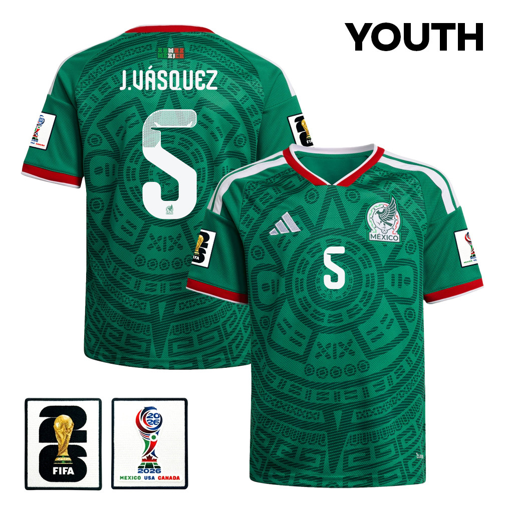 Johan Vásquez 5 Youth Mexico National Team 2026 Home Jersey - Green - Jersey Teams