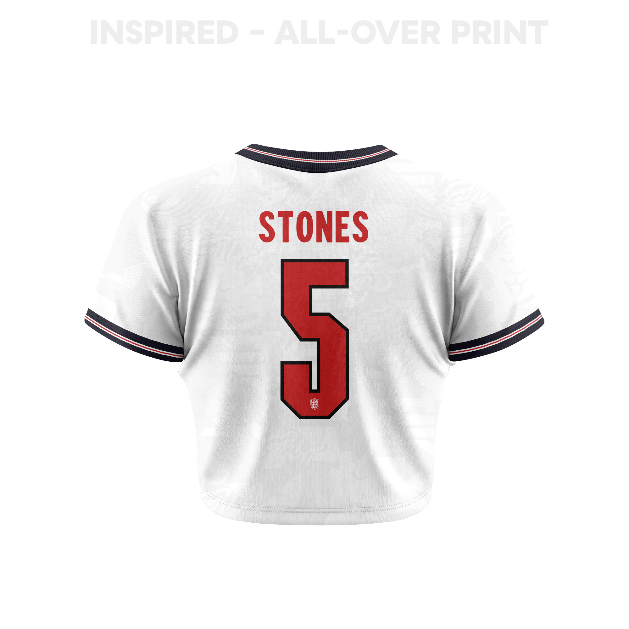 John Stones 5 England 2026 Women's Home All-Over Print Cropped Jersey - White - Jersey Teams