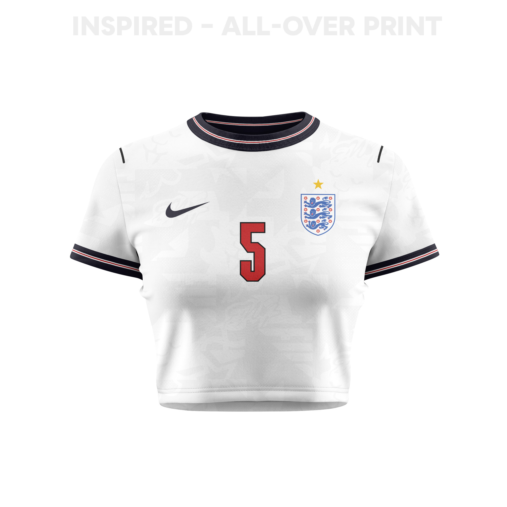 John Stones 5 England 2026 Women's Home All-Over Print Cropped Jersey - White - Jersey Teams