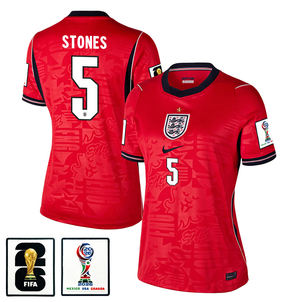John Stones 5 Women’s England National Team 2026 Away Jersey – Red – Jersey Teams