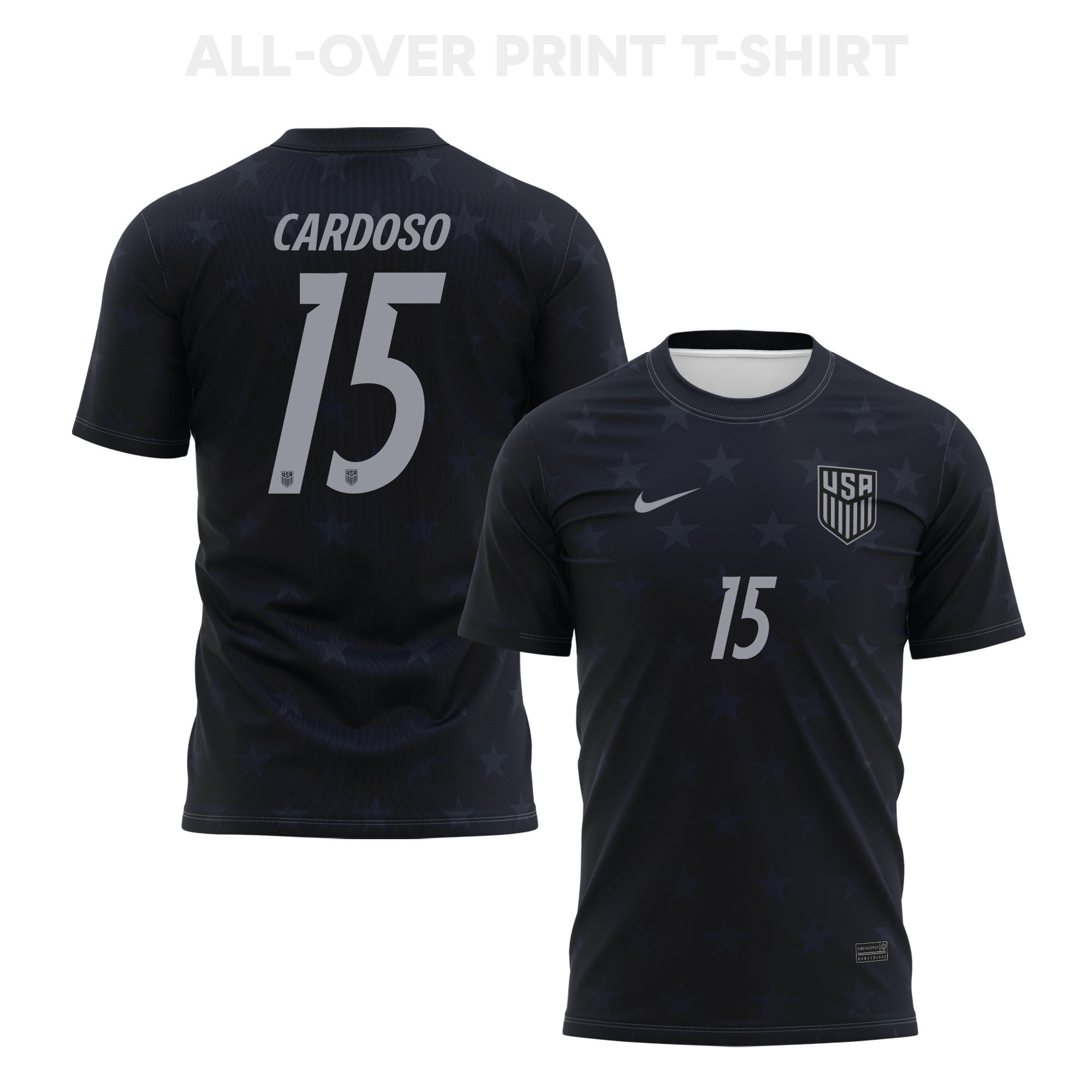 Johnny Cardoso 15 USMNT 2026 Away 3D T-Shirt Fully Printed – Unisex, Black - Jersey Teams
