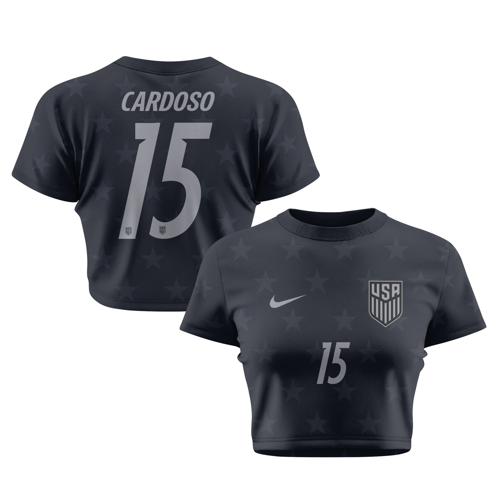 Johnny Cardoso 15 USMNT 2026 Women's Away All-Over Print Cropped Jersey - Black - Jersey Teams