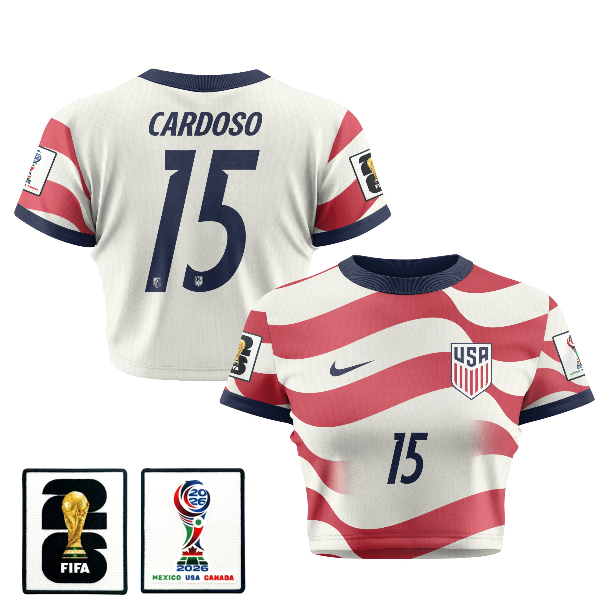 Johnny Cardoso 15 Women's USMNT 2026 Home All-Over Print Cropped Jersey - Jersey Teams