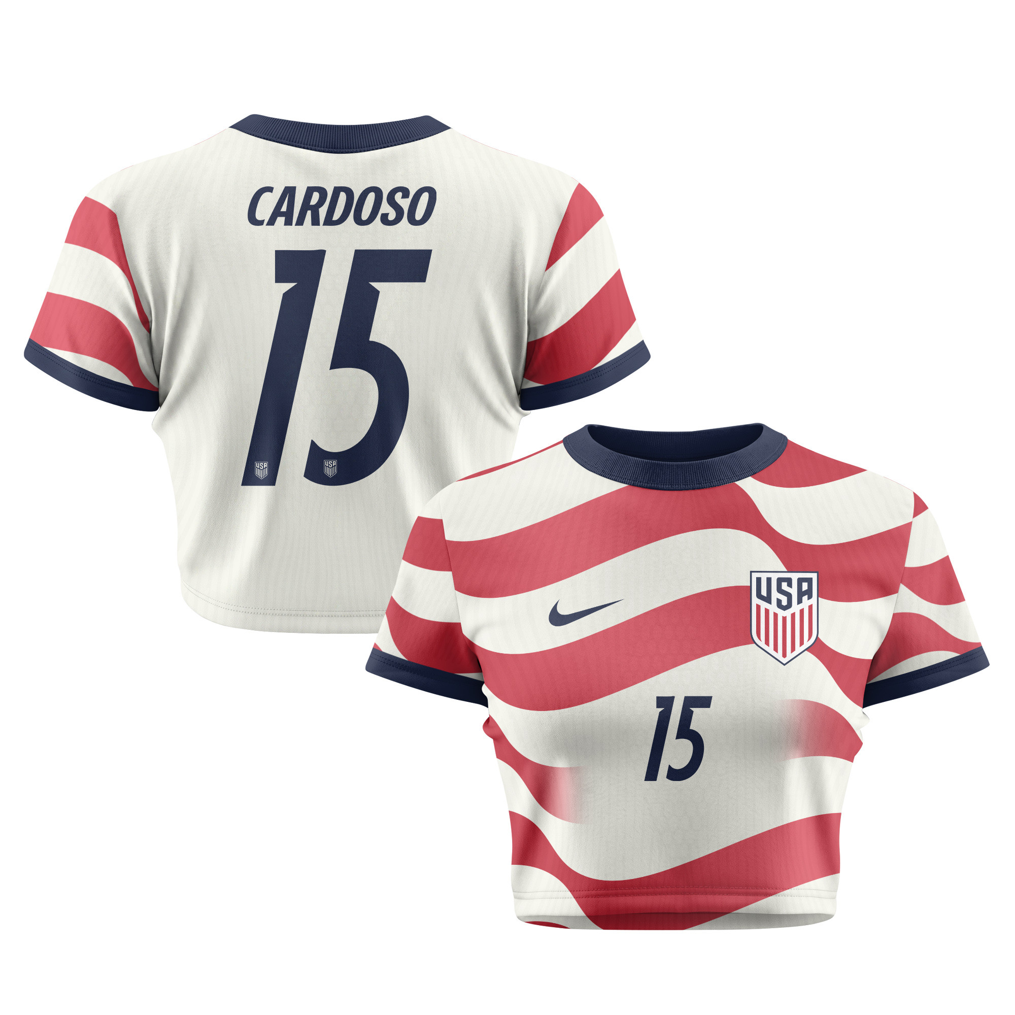 Johnny Cardoso 15 Women's USMNT 2026 Home All-Over Print Cropped Jersey - Jersey Teams
