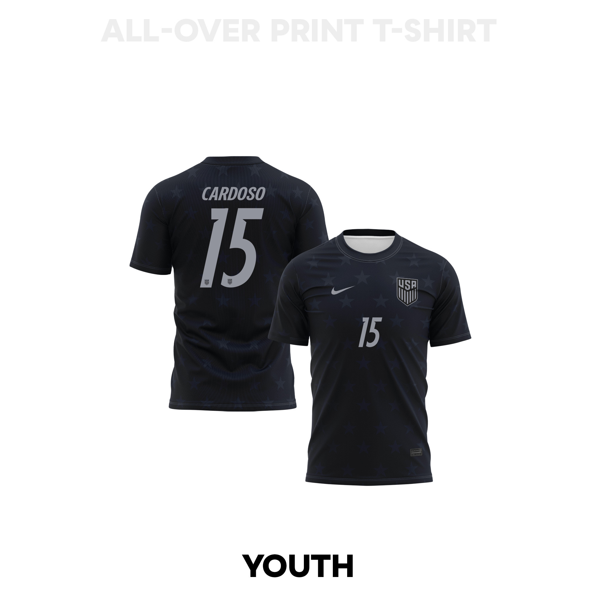 Johnny Cardoso 15 Youth USMNT 2026 Away 3D T-shirt Fully Printed – Black - Jersey Teams