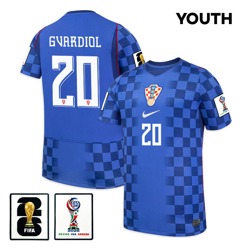 Joško Gvardiol 20 Youth Croatia National Team 2026 Away Jersey - Blue - Jersey Teams