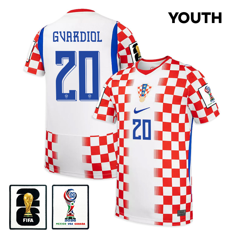 Joško Gvardiol 20 Youth Croatia National Team 2026 Home Jersey - White/ Red - Jersey Teams