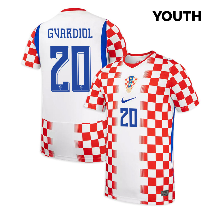 Joško Gvardiol 20 Youth Croatia National Team 2026 Home Jersey - White/ Red - Jersey Teams