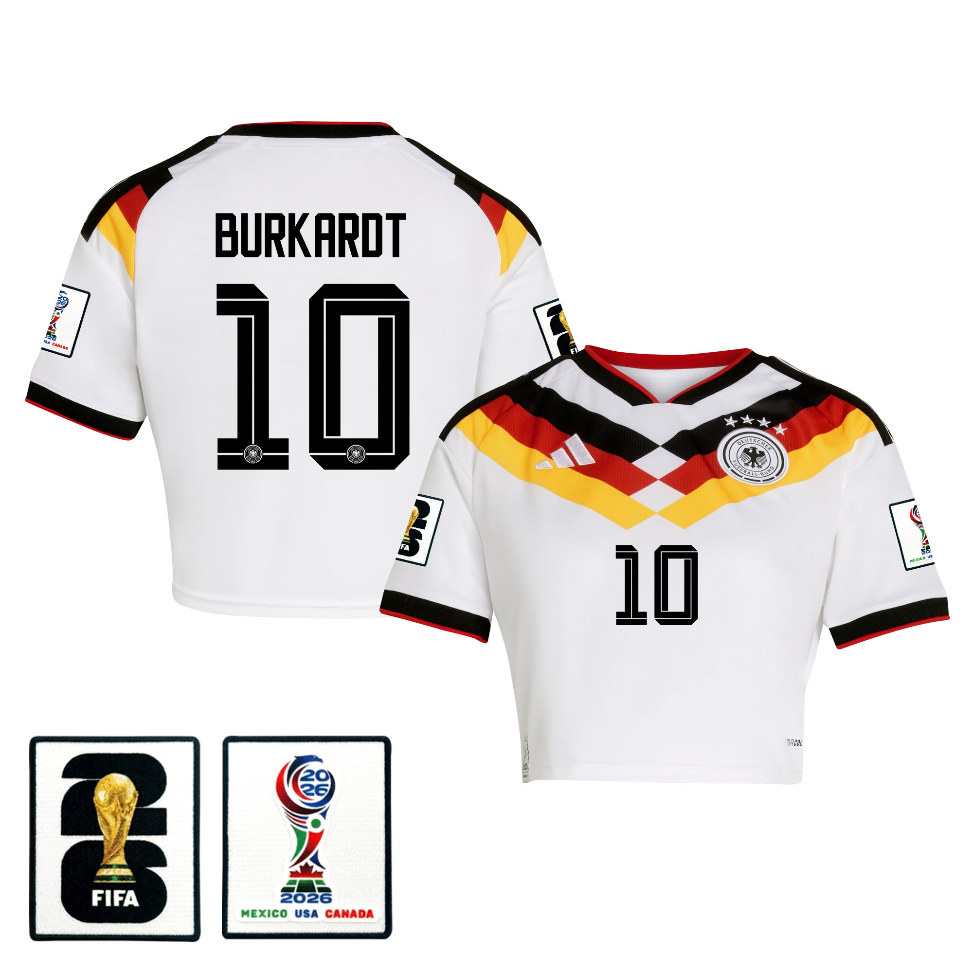 Jonathan Burkardt 10 Germany 2026 Home Women’s Cropped Jersey - White - Jersey Teams