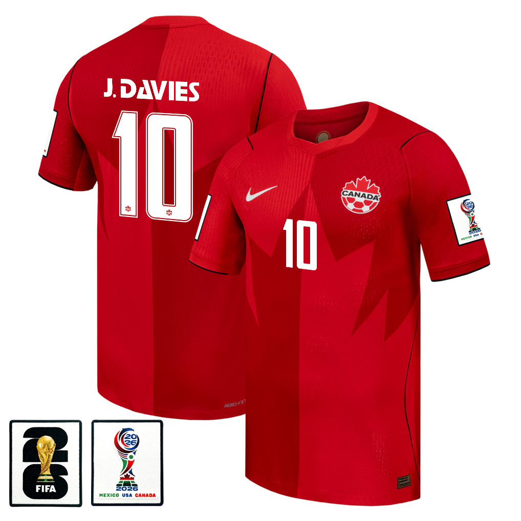 Jonathan David 10 Canada National Team 2026 x World Cup Patch Home Jersey - Red, Men - Jersey Teams