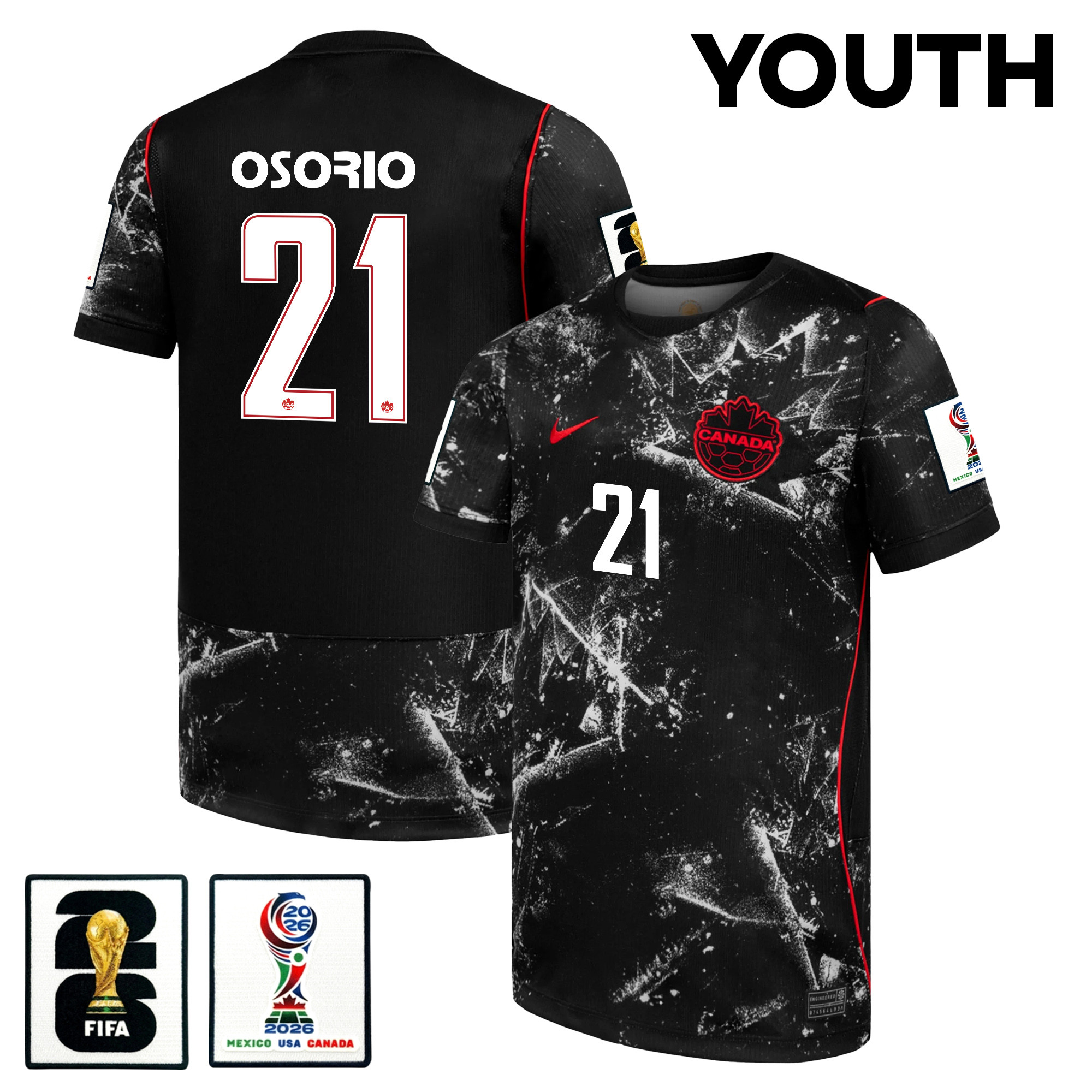 Jonathan Osorio 21 Youth Canada National Team 2026 Away Jersey - Black - Jersey Teams