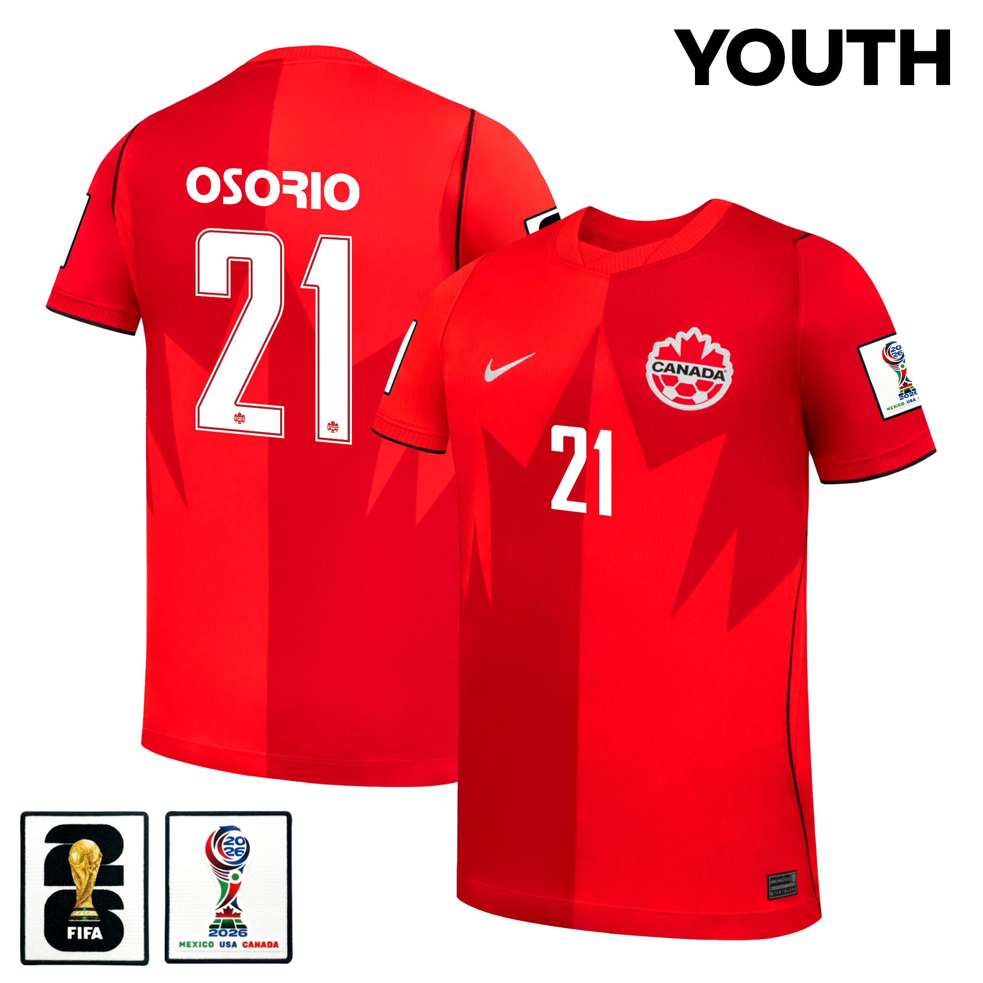 Jonathan Osorio 21 Youth Canada National Team 2026 Home Jersey - Red - Jersey Teams