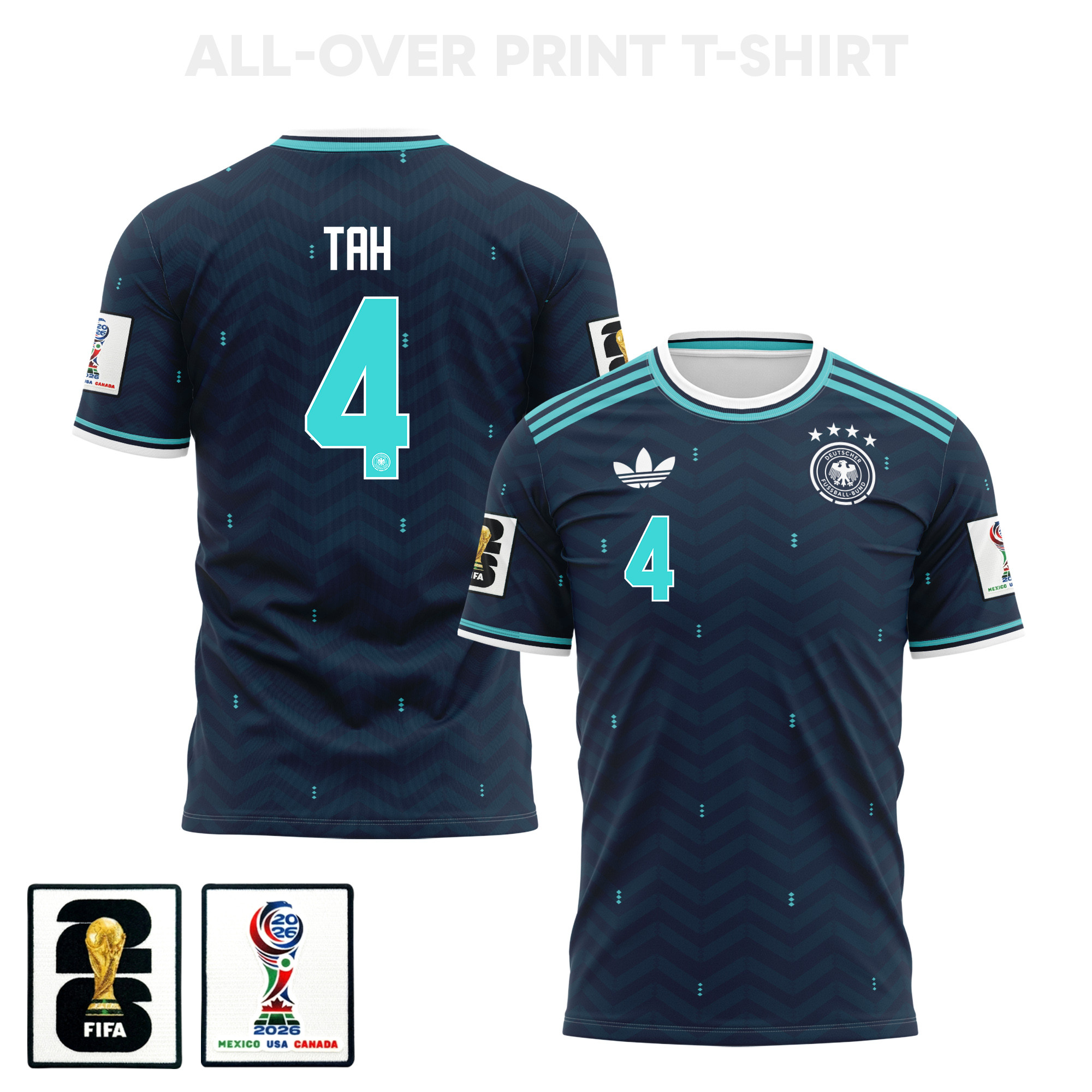 Jonathan Tah 4 Germany 2026 Away 3D T-Shirt Fully Printed – Unisex, Navy - Jersey Teams