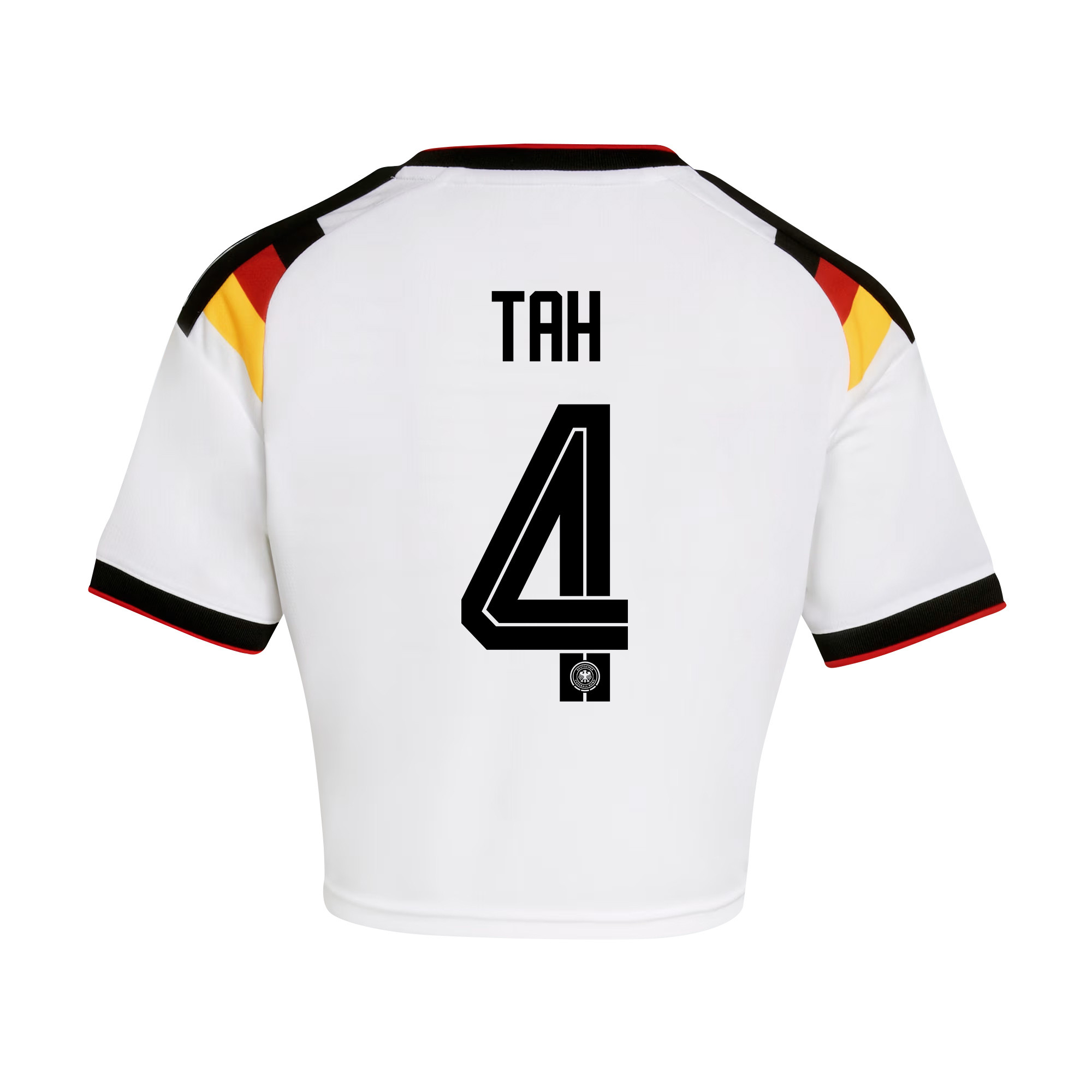Jonathan Tah 4 Germany 2026 Home Women’s Cropped Jersey - White - Jersey Teams