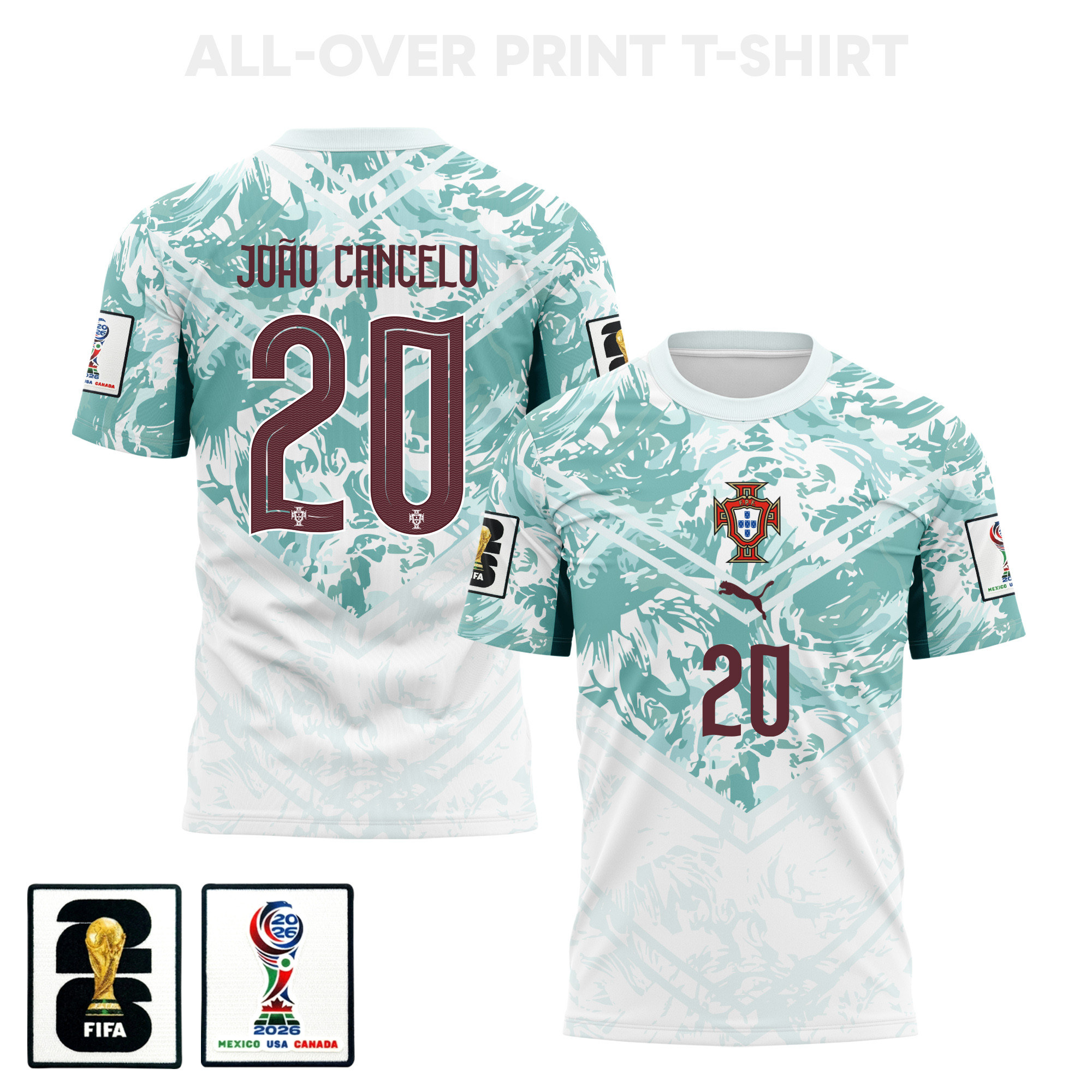 João Cancelo 20 Portugal 2026 Away 3D T-Shirt Fully Printed – Unisex, White – Jersey Teams