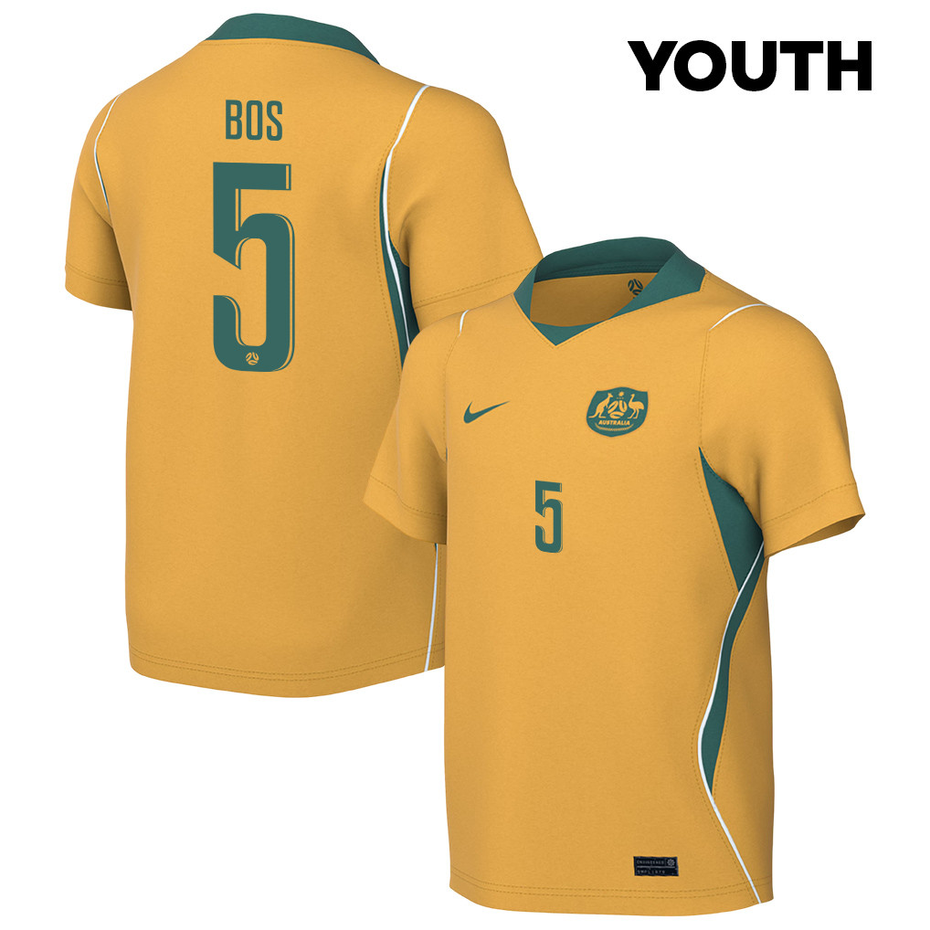 Jordan Bos 5 Youth Australia National Team 2026 Home Jersey - Yellow - Jersey Teams