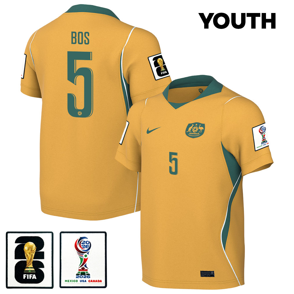 Jordan Bos 5 Youth Australia National Team 2026 Home Jersey - Yellow - Jersey Teams