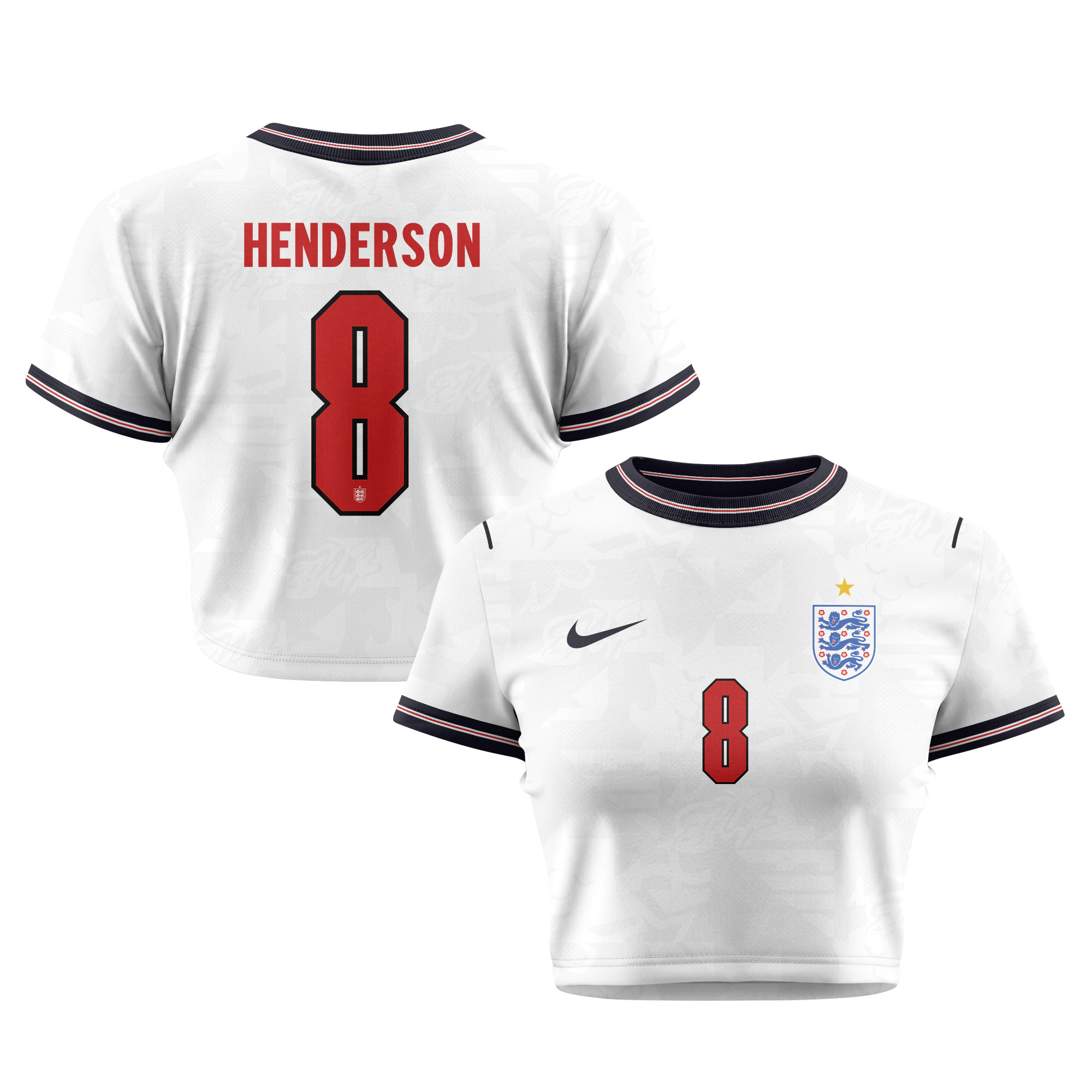 Jordan Henderson 8 England 2026 Women's Home All-Over Print Cropped Jersey - White - Jersey Teams