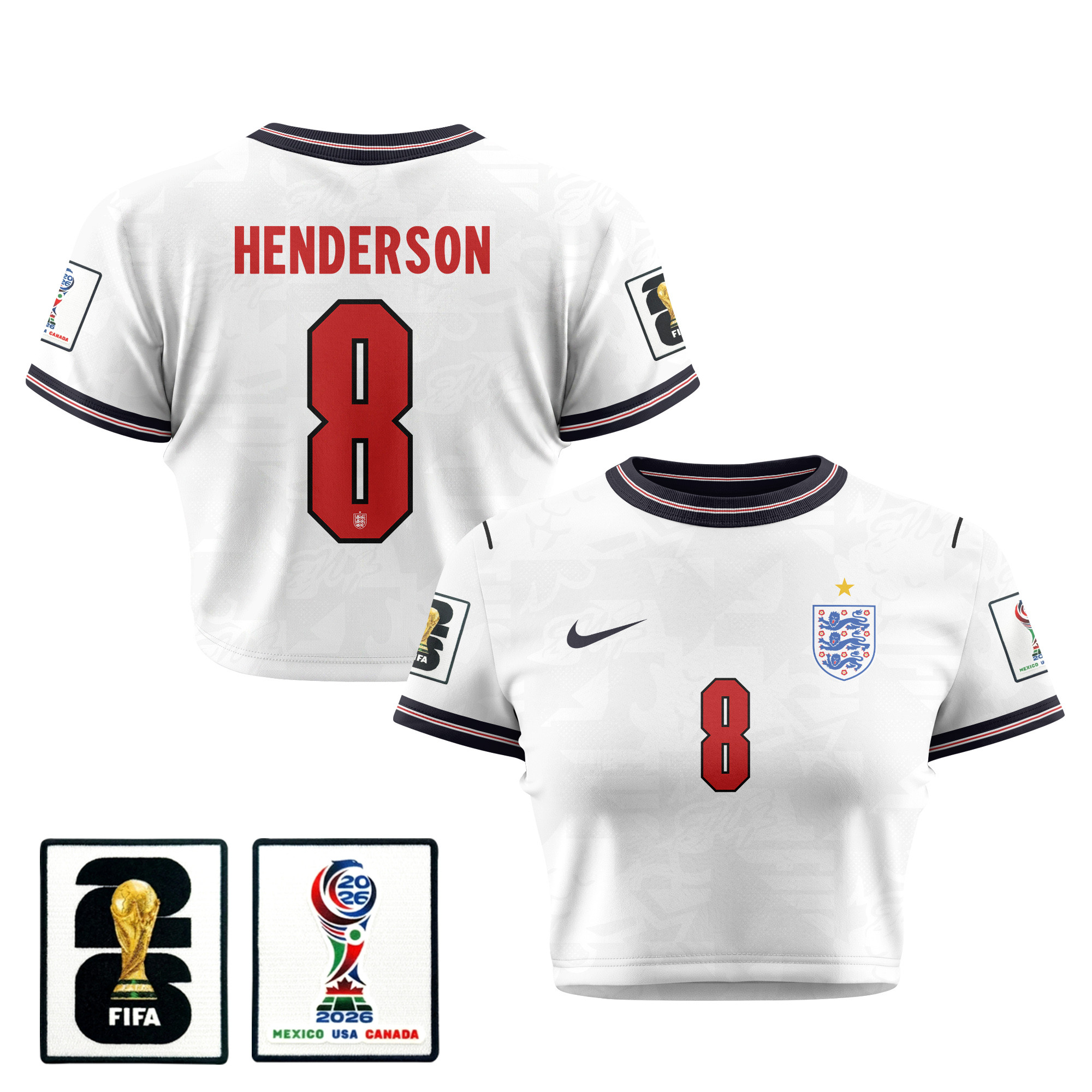 Jordan Henderson 8 England 2026 Women's Home All-Over Print Cropped Jersey - White - Jersey Teams