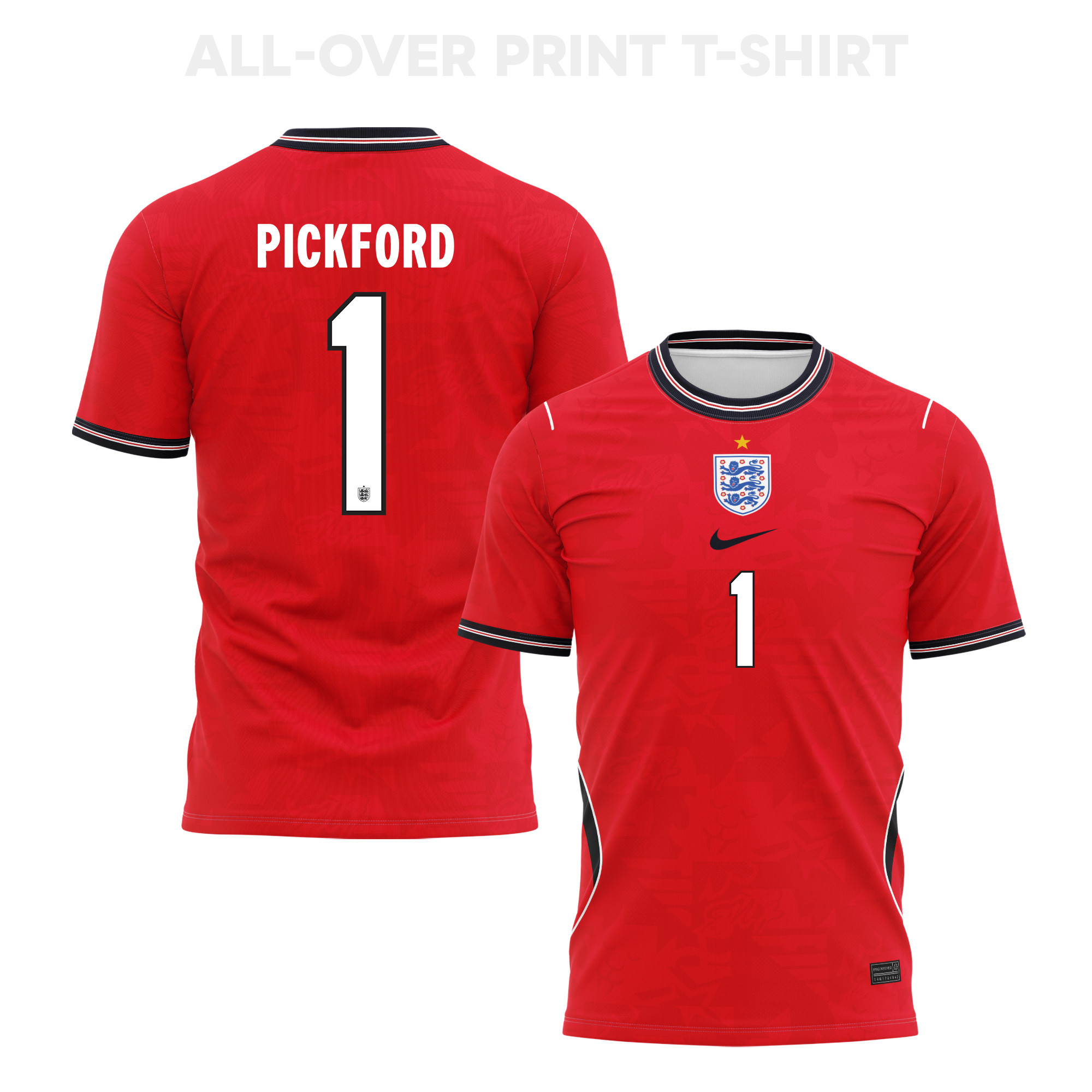 Jordan Pickford 1 England 2026 Away 3D T-Shirt Fully Printed – Unisex, Red - Jersey Teams