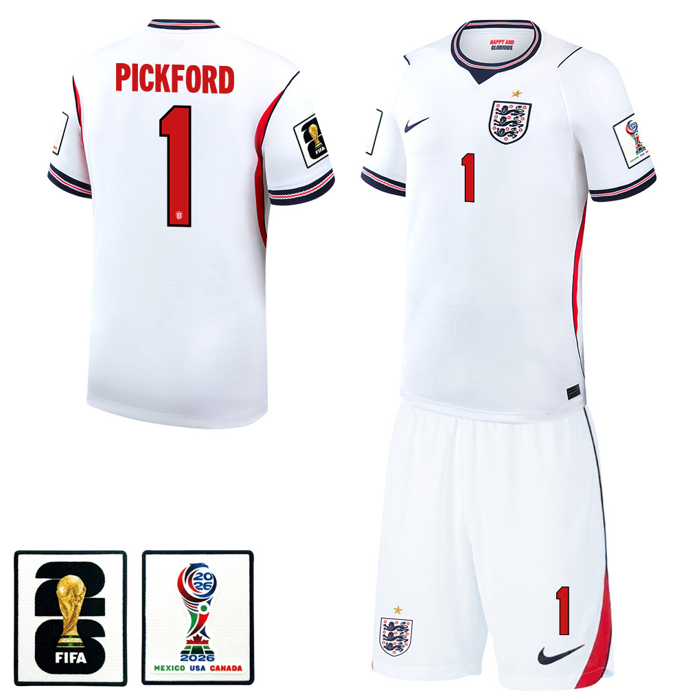 Jordan Pickford 1 England 2026 Home Men Jersey & Shorts Set – White – Jersey Teams
