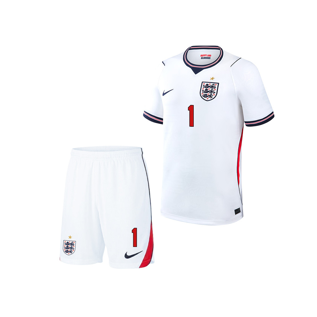 Jordan Pickford 1 England 2026 YOUTH Home Jersey & Shorts Set - White - Jersey Teams