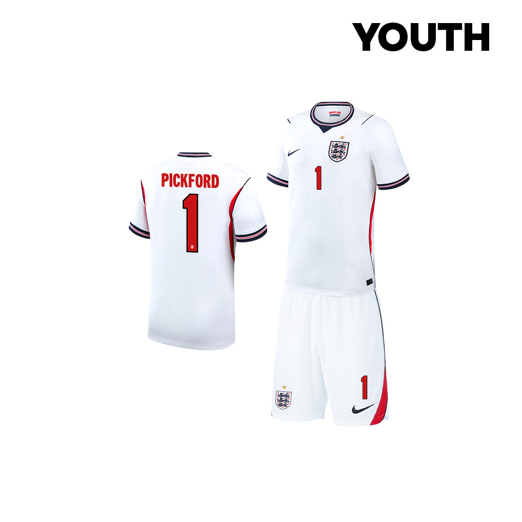 Jordan Pickford 1 England 2026 YOUTH Home Jersey & Shorts Set - White - Jersey Teams
