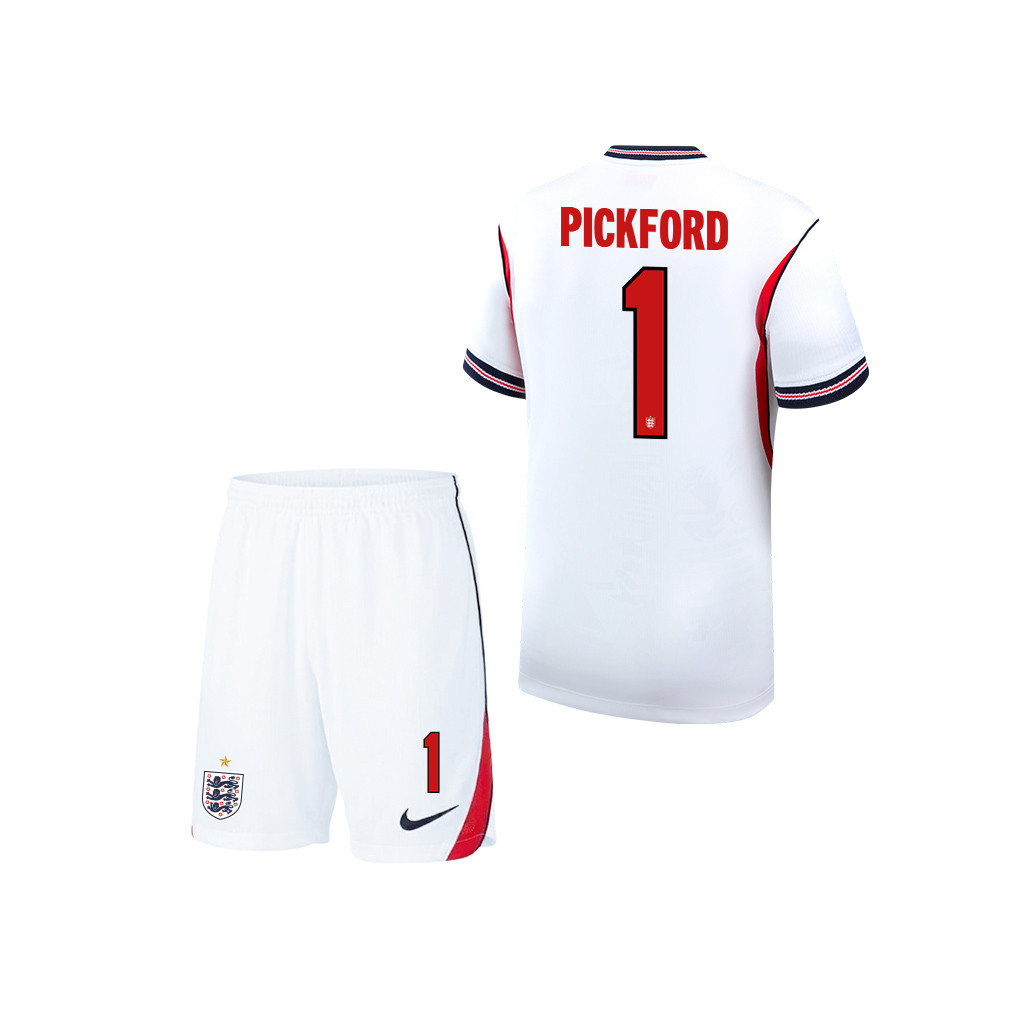Jordan Pickford 1 England 2026 YOUTH Home Jersey & Shorts Set - White - Jersey Teams