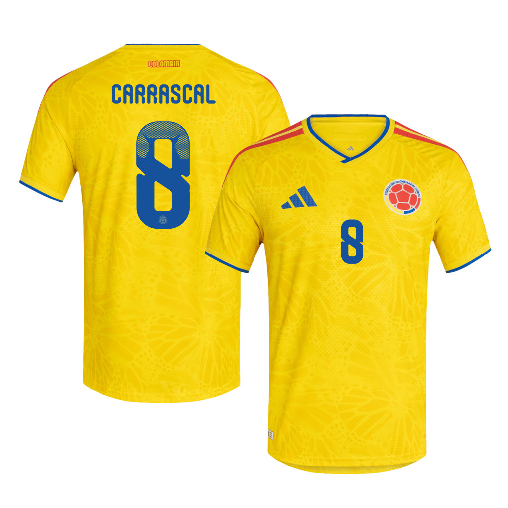 Jorge Carrascal 8 Colombia National Team 2026 Home Jersey - Yellow, Men - Jersey Teams