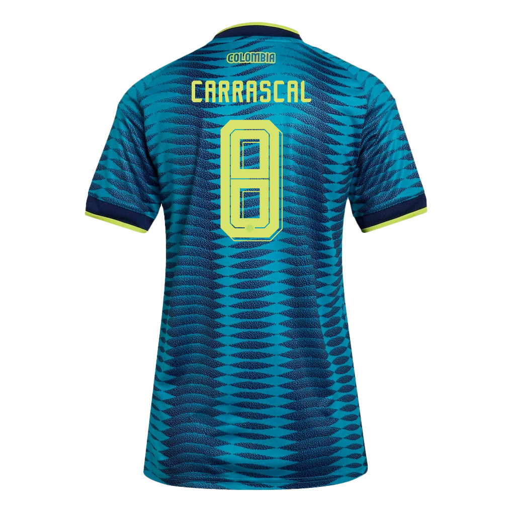 Jorge Carrascal 8 Women's Colombia National Team 2026 Away Jersey - Turquoise - Jersey Teams