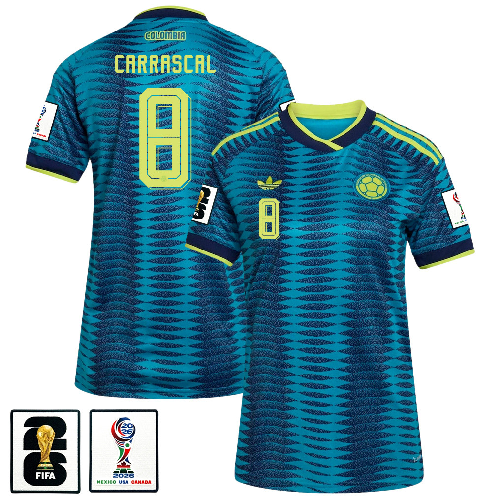 Jorge Carrascal 8 Women's Colombia National Team 2026 Away Jersey - Turquoise - Jersey Teams