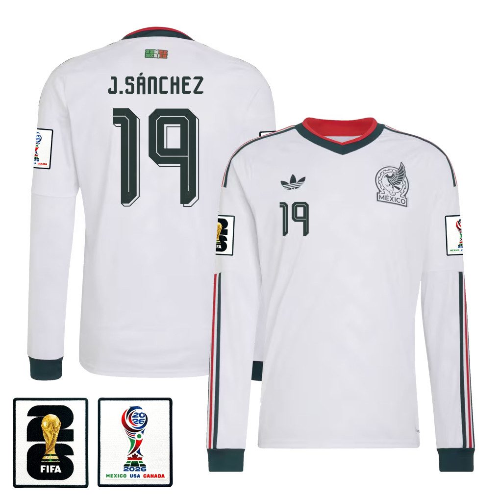 Jorge Sánchez 19 Mexico National Team 2026 Away Long Sleeve Jersey - White - Jersey Teams