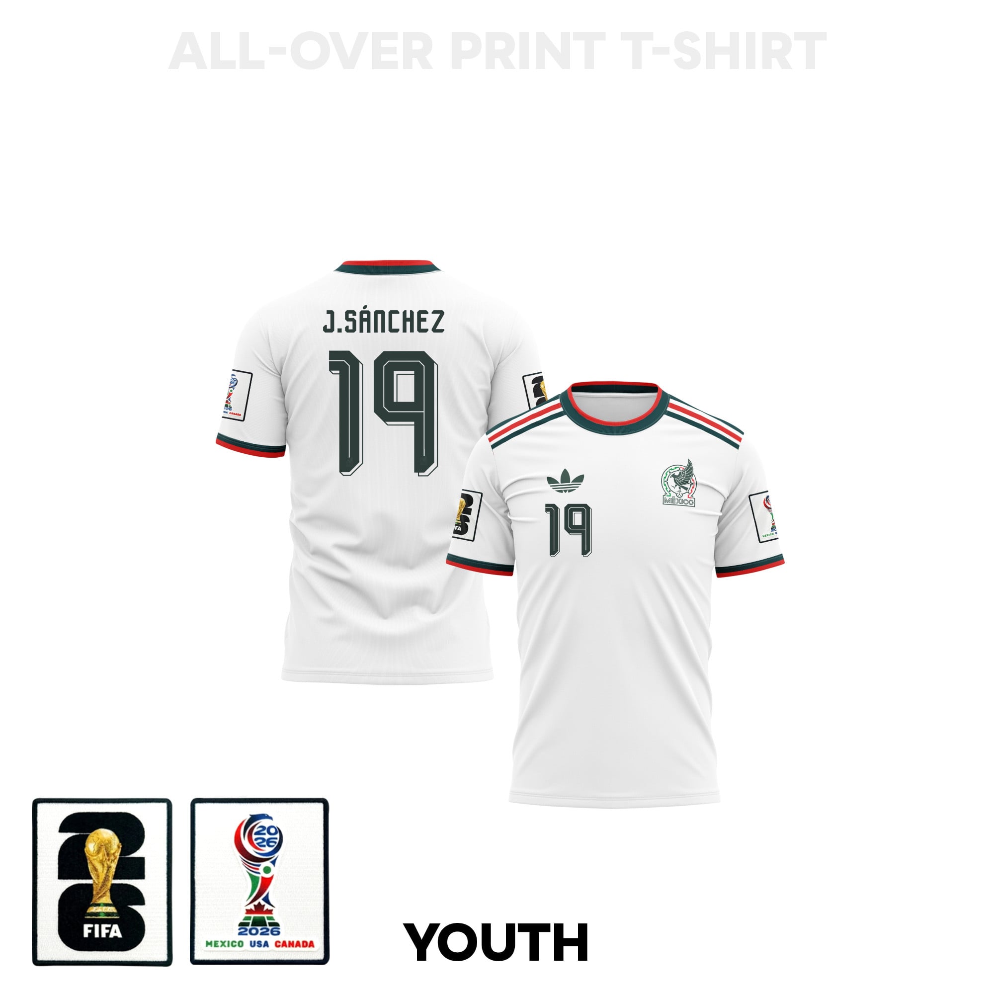 Jorge Sánchez 19 Youth Mexico 2026 Away 3D T-shirt Fully Printed – White – Jersey Teams